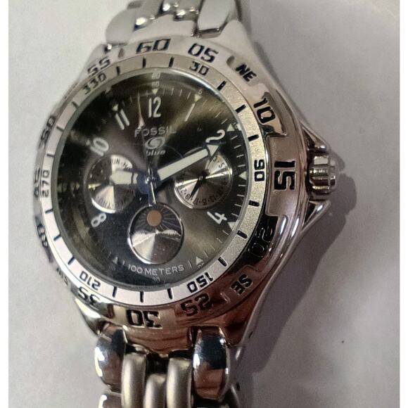 40mm Fossil BQ-8777 Blue Moonphase 1 Jewel Men's Quartz Wristwatch Japan Steel - Picture 7 of 16